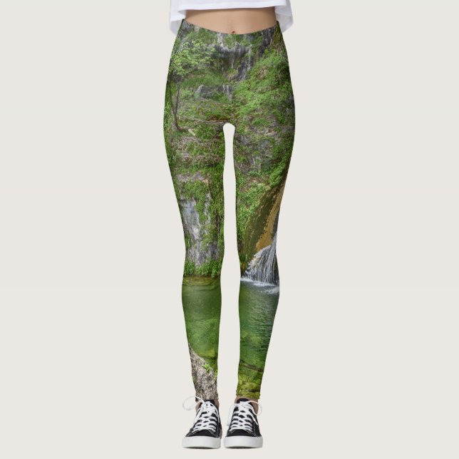 Green Nature Waterfall Leggings (Front)
