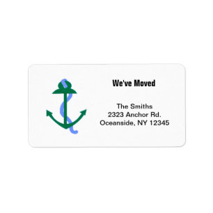 Green Nautical Anchor Label