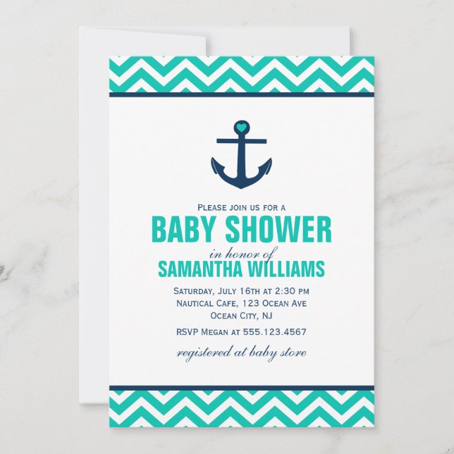 Green Nautical Baby Shower Invitation (Front)