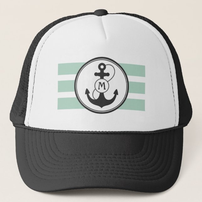 Green Nautical Monogram Trucker Hat (Front)