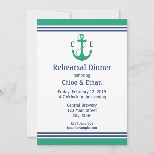 Green Nautical Rehearsal Dinner Invitations (Front)