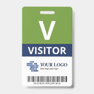 Green Navy Add Your Logo & Bar Code Visitor ID Badge