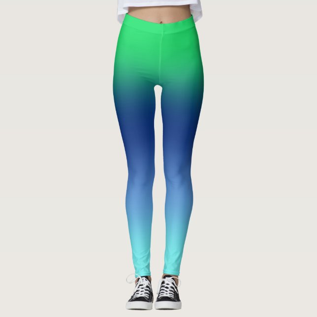 Green Navy Aqua Gradient Leggings (Front)