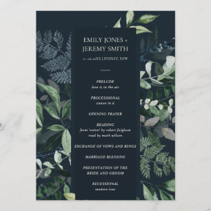 Green Navy Black Leafy Foliage Wedding Program Programme