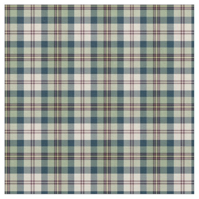 Green, Navy Blue and Cream Plaid Fabric (Close Up)