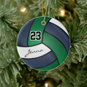 Green, Navy Blue and White - 🏐 Volleyball Ceramic Tree Decoration