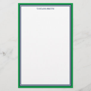 Green & Navy Blue Borders Add Your Name Stationery