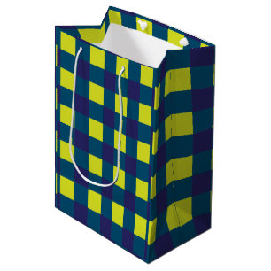 Green Navy Blue Chequerboard Medium Gift Bag