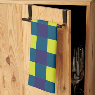 Green Navy Blue Chequerboard Tea Towel