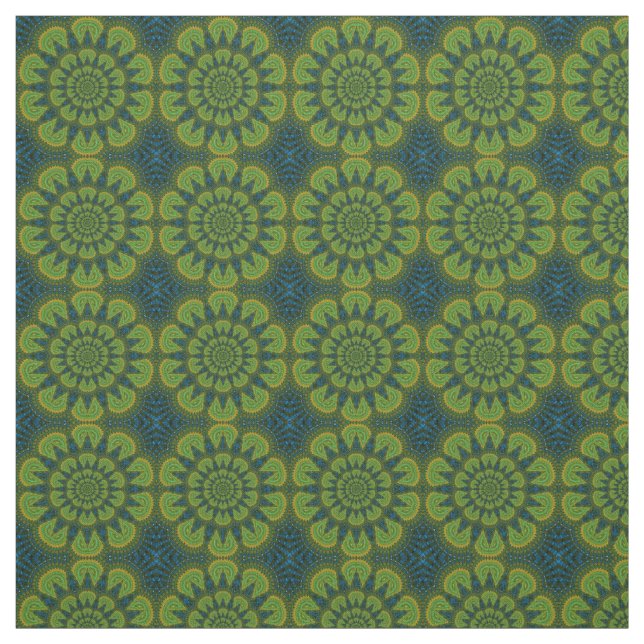 Green Navy Blue Modern Ethnic Textile Tribal Print Fabric (Swatch)