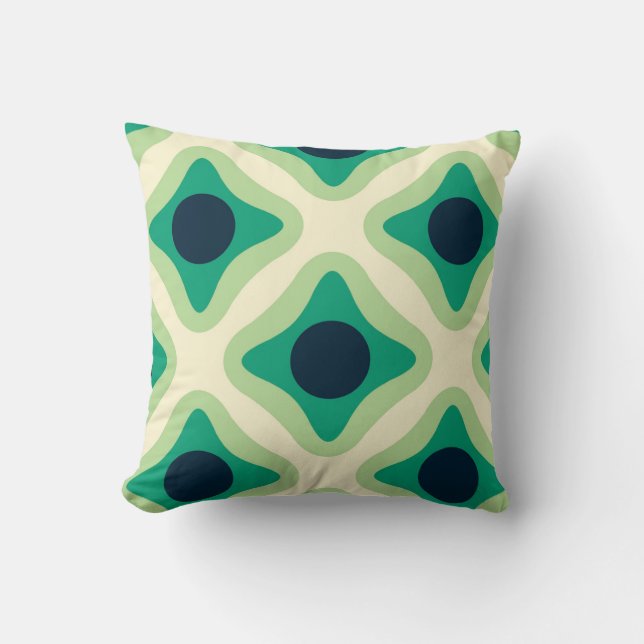  Green & Navy Geometric Patter Throw Pillow (Front)