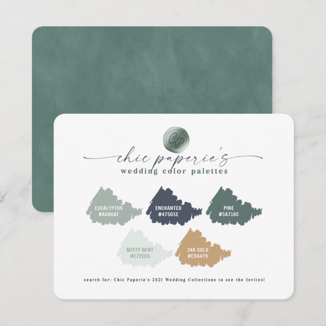 Green Navy Gold Summer Wedding Colour Palette Card (Front/Back)