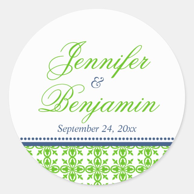 Green navy preppy custom name wedding favour label (Front)