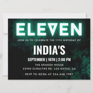 Green Neon 11th birthday Invitation
