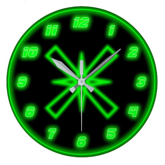 Green Neon (Effect) Large Clock Zazzle.co.uk