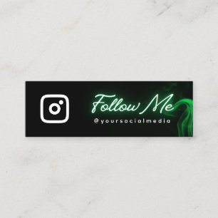 Green Neon Follow Social Media QR Code  Mini Business Card