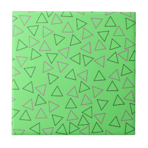 Green Neon Geometric Triangle Pattern Tile