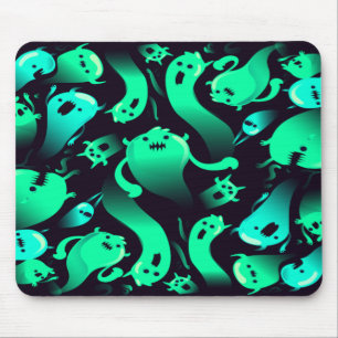 Green Neon Ghost Pattern Mouse Mat