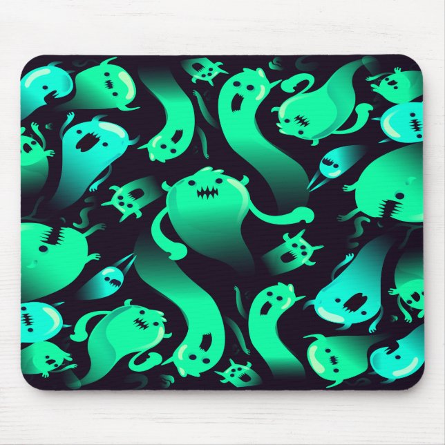 Green Neon Ghost Pattern Mouse Mat (Front)