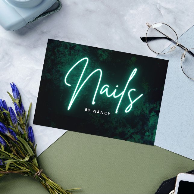 Green Neon Nail Artist Nail Tech Business Card (Creator Uploaded)