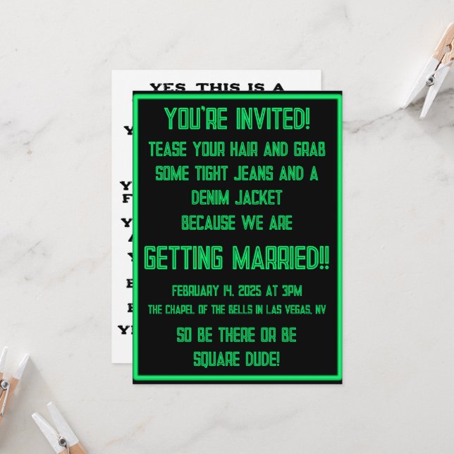Green neon on black invitation (Front/Back In Situ)
