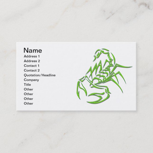 Green Neon Scorpion Business Card (Front)