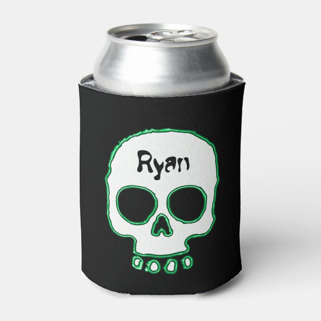 Green Neon Skull Add Name Can Cooler (Can Front)
