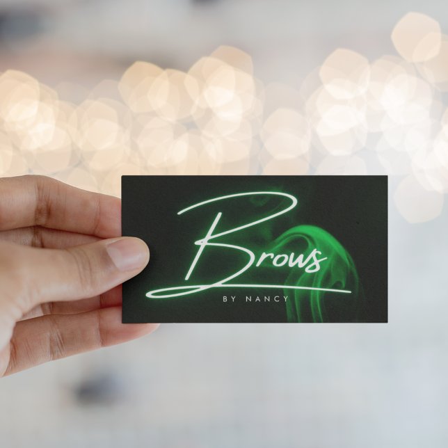 Green Neon & Smoke Brows Handwritten Script Business Card (Creator Uploaded)