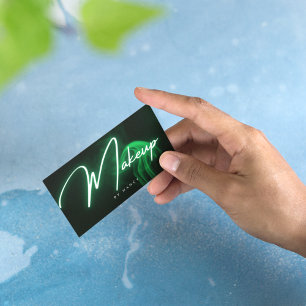 Green Neon & Smoke Makeup Handwritten Script Business Card