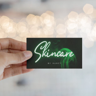 Green Neon & Smoke Skincare Handwritten Script Business Card