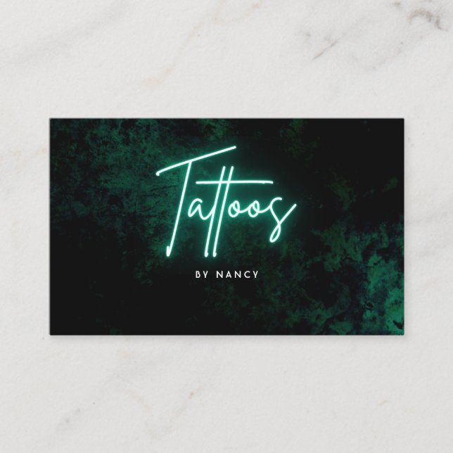Green Neon Tattoo Artist Business Card (Front)