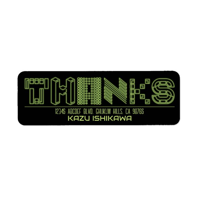 Green Neon THANKS | Return Address Label. (Front)