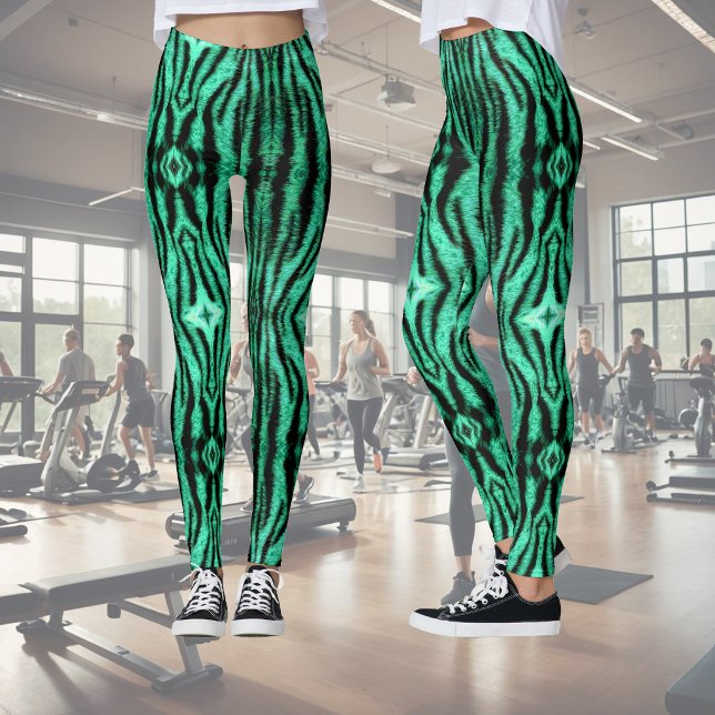 Green neon tiger stripes - pattern leggings (Creator Uploaded)