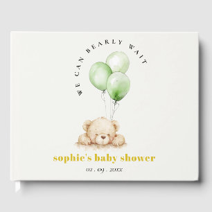 Green Neutral Bearly Wait Balloon Baby Shower Guest Book