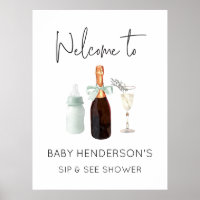 Green Neutral Sip and See Baby Shower Welcome Sign