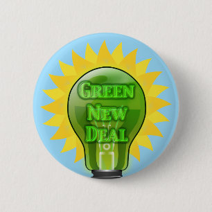 Green New Deal Light Bulb 6 Cm Round Badge