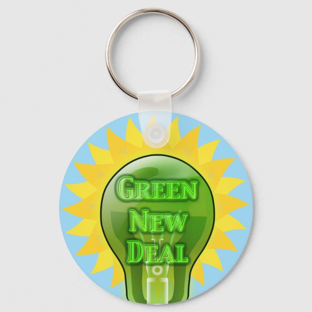 Green New Deal Light Bulb Key Ring (Front)