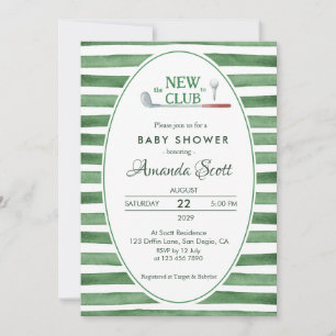 Green New To The Club Golf Theme Baby Shower  Invitation