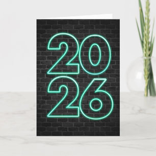 Green New Year 2025 Neon Sign Holiday Card