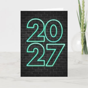 Green New Year 2026 Neon Sign Holiday Card