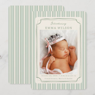 Green Newborn Birth Photo Baby Girl Announcement