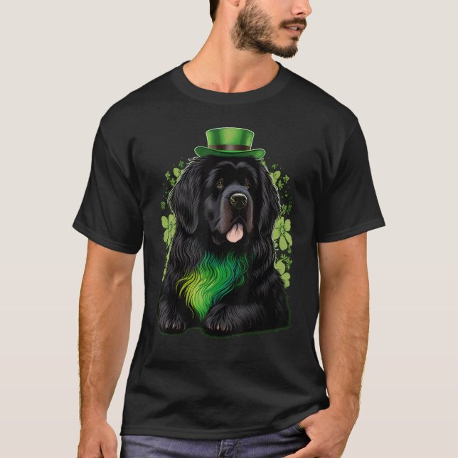Green Newfie Dog shamrock St Patricks Day Newfound T-Shirt (Front)