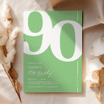 Green Ninety 90th Birthday Party Invitation<br><div class="desc">Introducing a trendy green and white 90th birthday party invitation that seamlessly blends the old-world charm of the bold serif font number '90' with a modern,  user-friendly personalizable template. This invitation isn't just a card,  it's a meaningful keepsake to cherish the milestone of turning 90.</div>