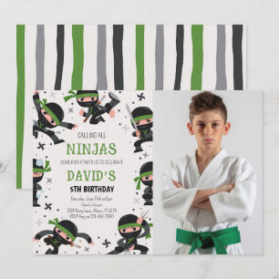 Green Ninja Warrior Martial Arts Birthday Photo Invitation