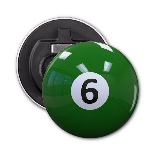 Green No. 6 Billiard Pool Ball Bottle Opener (Front)