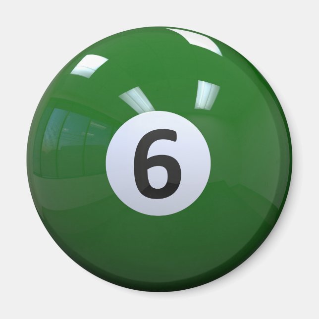Green No. 6 Billiard Pool Ball Magnet (Front)
