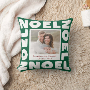 Green Noel Contemporary Typography Photo Holiday Cushion