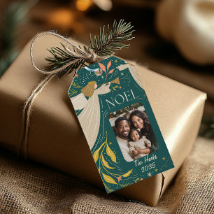 Green Noel Holiday Photo Gift Tags