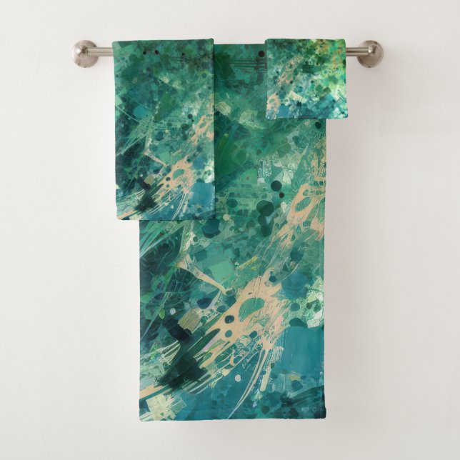 Green Noise Abstract Bath Towel Set (Insitu)