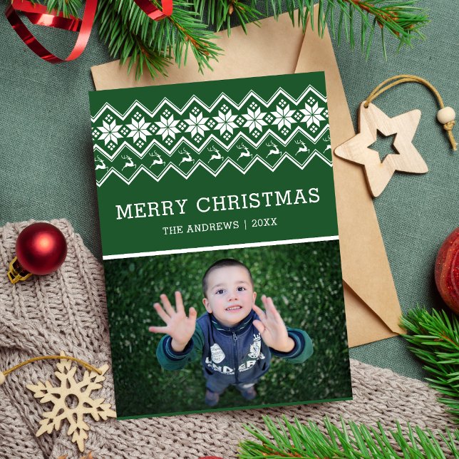 Green Nordic Pattern Christmas Photo Holiday Card (Creator Uploaded)